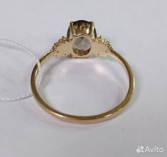 Золотое кольцо с дымчатым кварцем (11700)