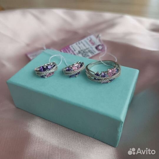 Комплект с аметистом и цирконом. Серебро 925