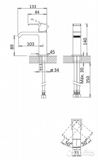 Смесит. раковины золото cezares porta-LS1-SR