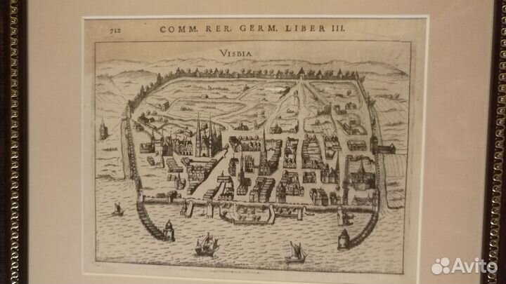 Старинная карта гравюра В раме размер по раме 31.5