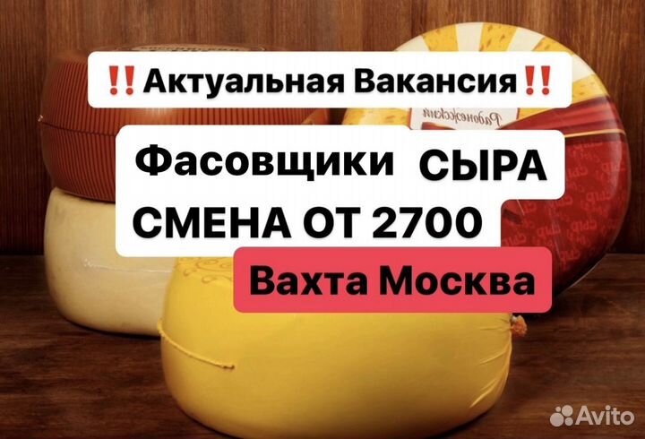 Фасовщик сыра Вахта(жилье) Московская обл. г.Истра