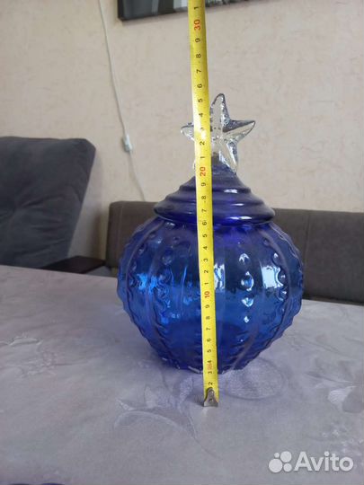 Ваза салатница конфетница цветное синее стекло