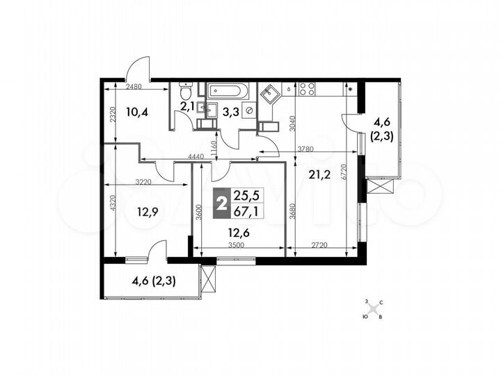 2-к. квартира, 67,1 м², 16/22 эт.