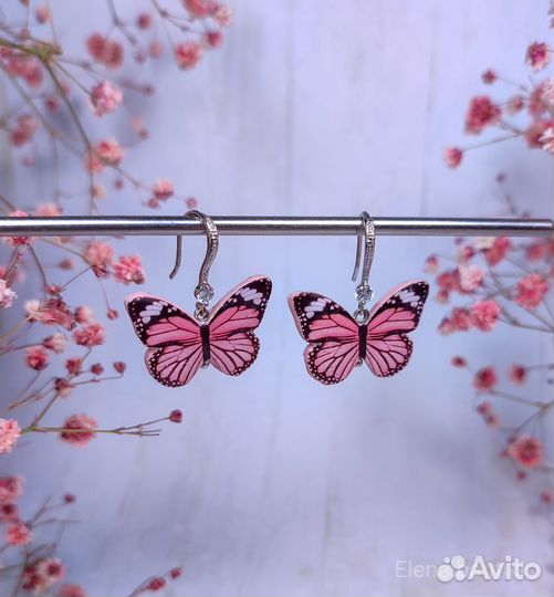 Серьги Бабочки браслет из полимерной глины