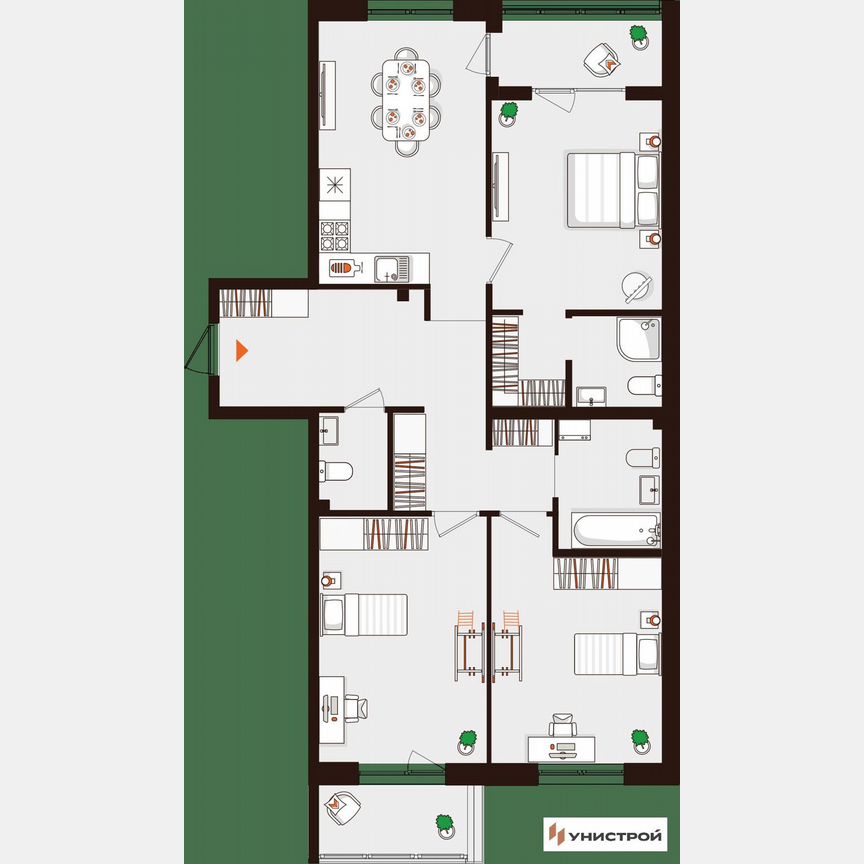 3-к. квартира, 91,1 м², 2/5 эт.