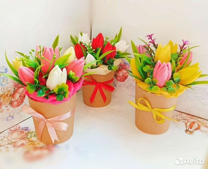 Букет из мыла ручной работы - тюльпаны
