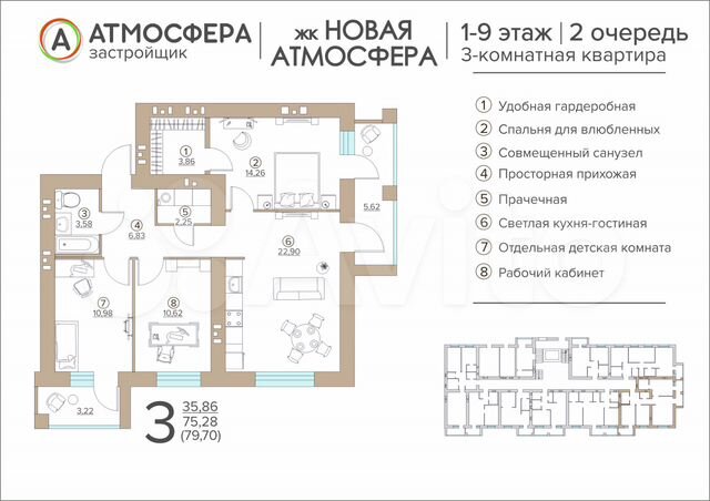 Планировка квартир брянск 3-к квартира, 79.7 м², 7/9 эт. на продажу в Брянске Купить квартиру Авито