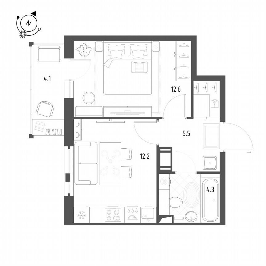 1-к. квартира, 35,8 м², 3/12 эт.