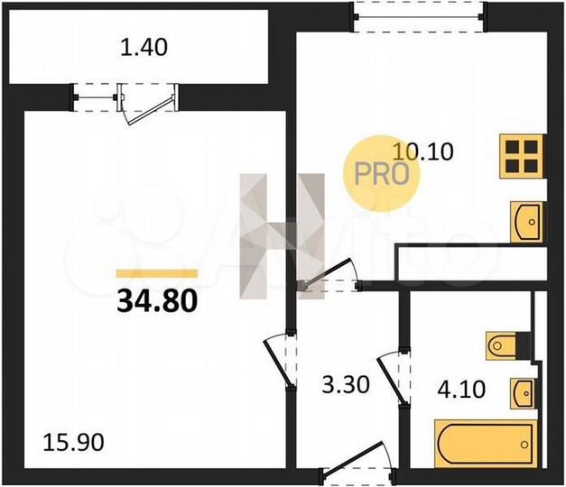 1-к. квартира, 34,8 м², 17/18 эт.