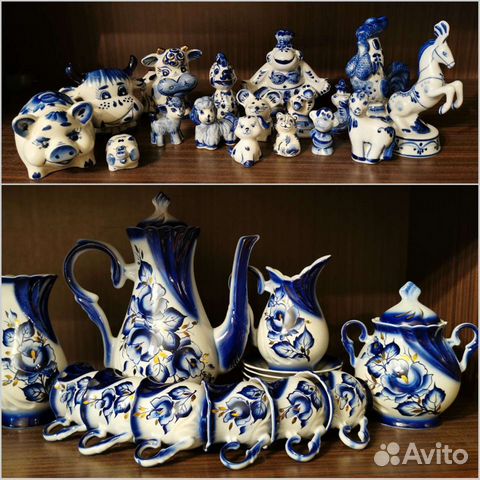 Гжель посуда, статуэтки, кобальт