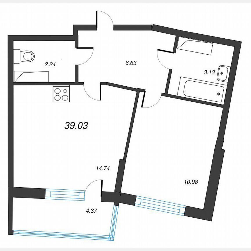 1-к. квартира, 42,1 м², 4/22 эт.