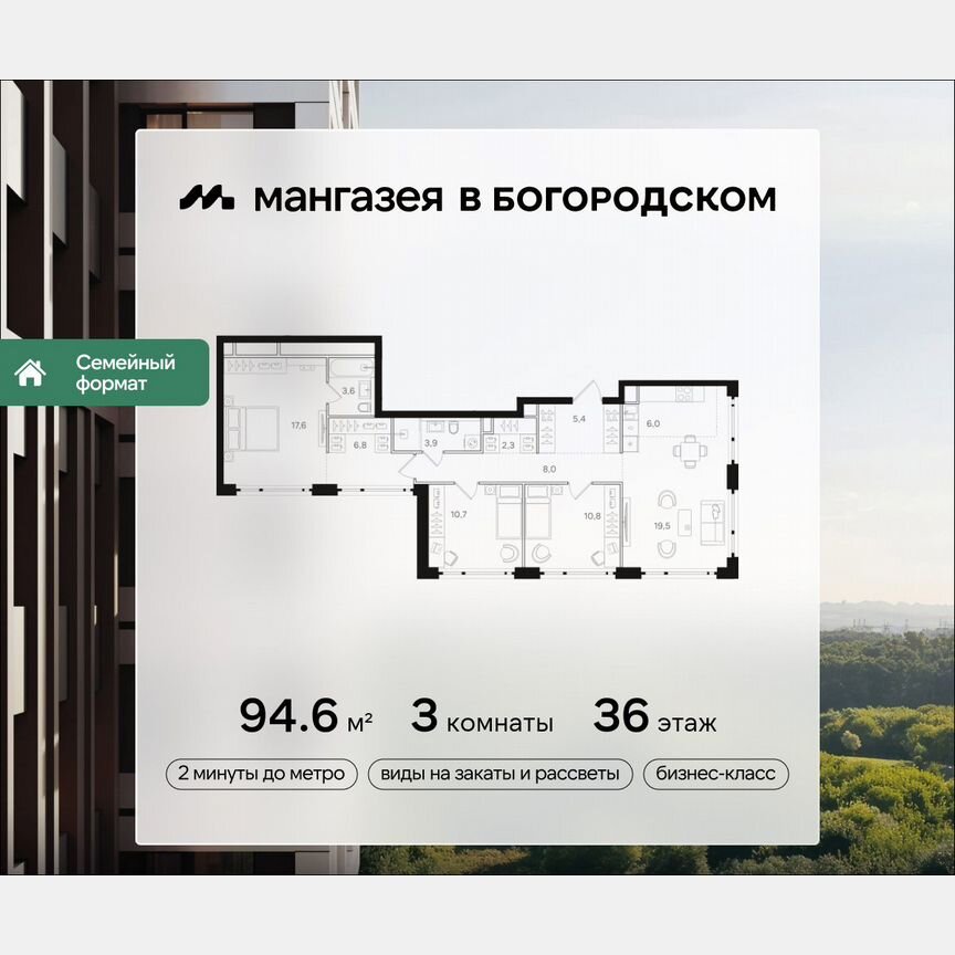 3-к. квартира, 94,6 м², 36/41 эт.