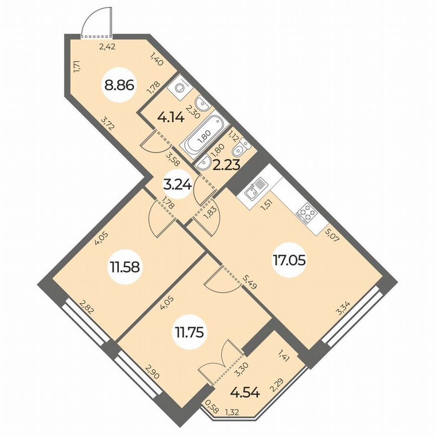 2-к. квартира, 61 м², 8/24 эт.