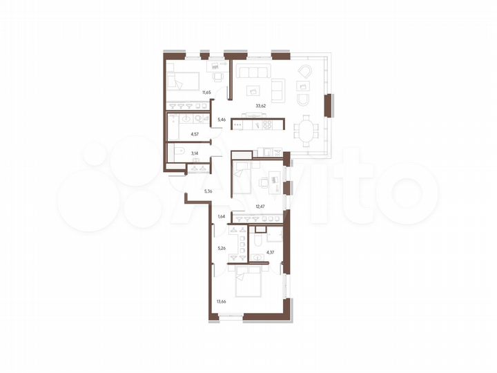 3-к. квартира, 101,2 м², 6/9 эт.