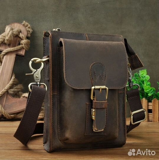 Сумка мужская на ремень/плечо из кожи крейзи хорс