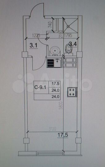 Квартира-студия, 24 м², 3/8 эт.