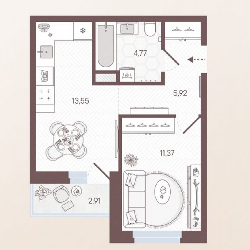 1-к. квартира, 37,1 м², 11/13 эт.