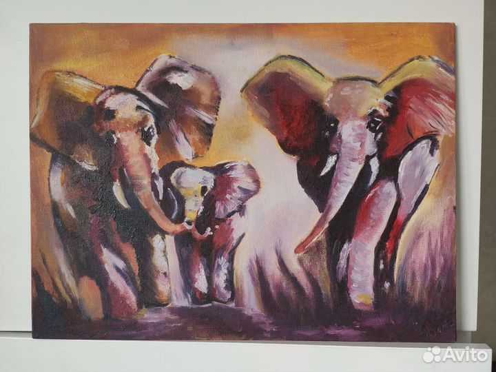 Картины маслом 30х40 холст цветы и слоны