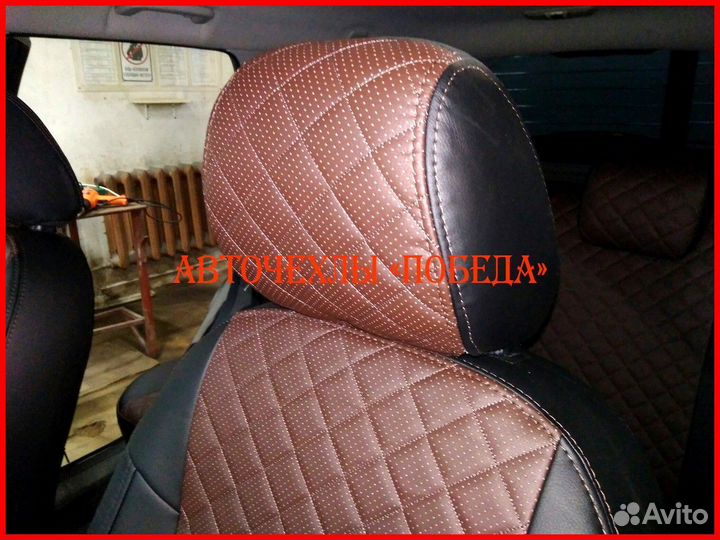 Чехлы Ford Focus 2 из экокожи чёрно-шоколадные Ром