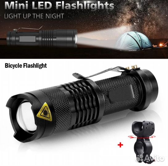 Велофонарь Новый с зумом и крепежом