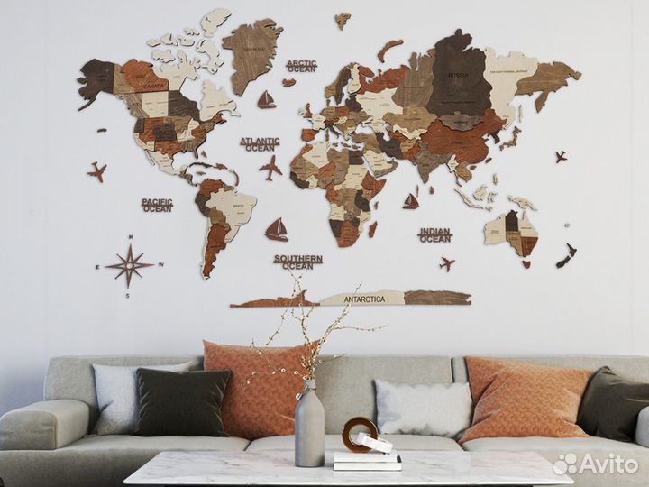 Карта мира из дерева на русском языке