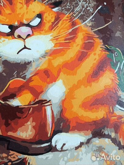 Картина на холсте рыжий кот чистит обувь