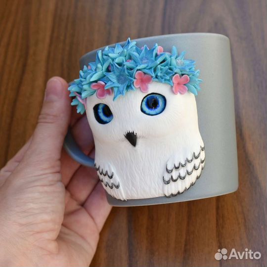 Кружка с декором сова ручной работы Подарок