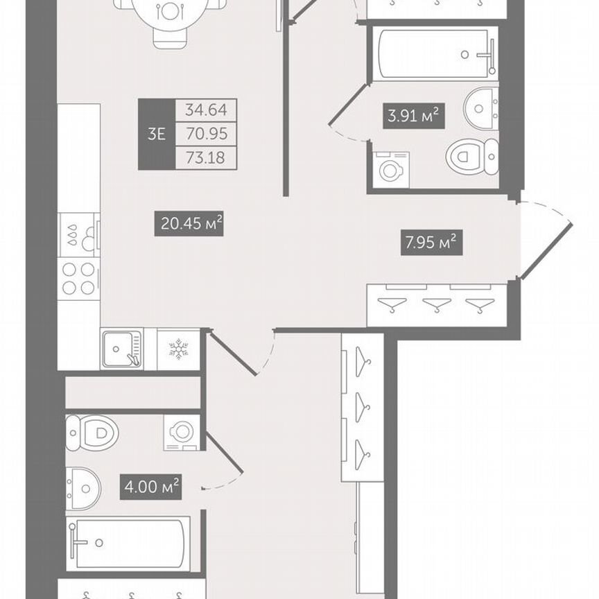 2-к. квартира, 73,2 м², 4/10 эт.