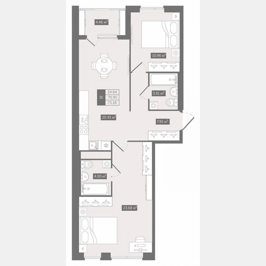 2-к. квартира, 73,2 м², 4/10 эт.