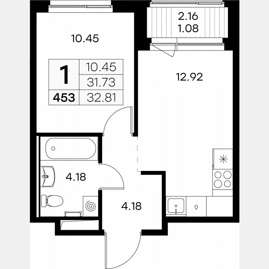 1-к. квартира, 32,8 м², 8/9 эт.