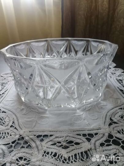 Хрустальная ваза для фруктов СССР большая