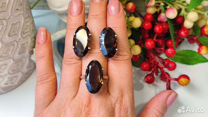 Комплект с раухтопазами 60,18ct, 17,7гр, s925