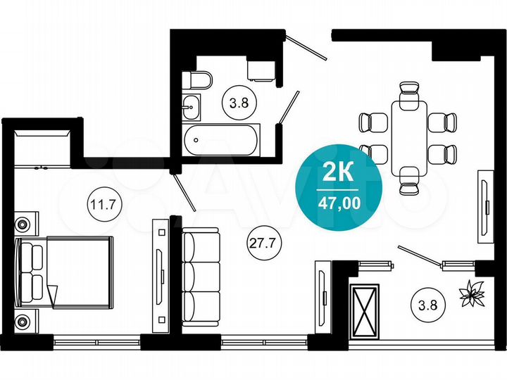 2-к. апартаменты, 47,1 м², 3/10 эт.