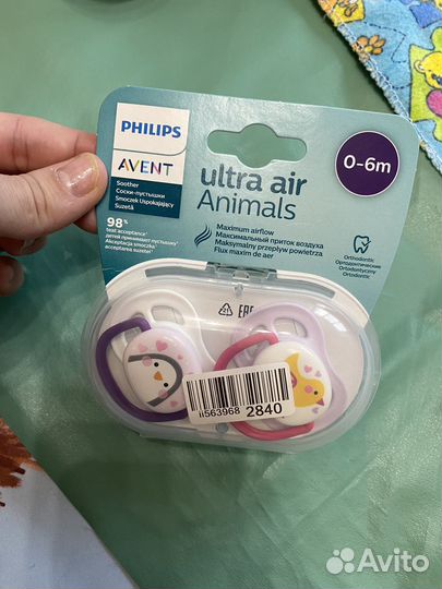 Соски пустышки avent 0 6 2 шт новые