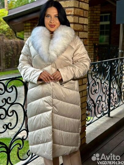 Пуховик пальто с мехом 50-56 размер