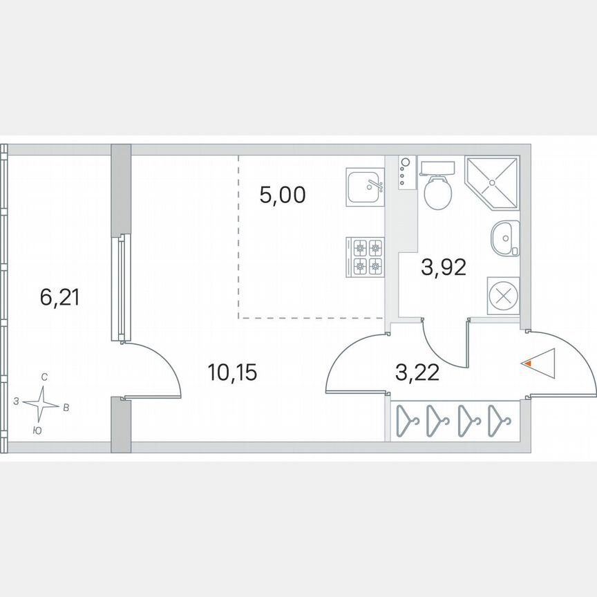 Квартира-студия, 25,4 м², 2/4 эт.