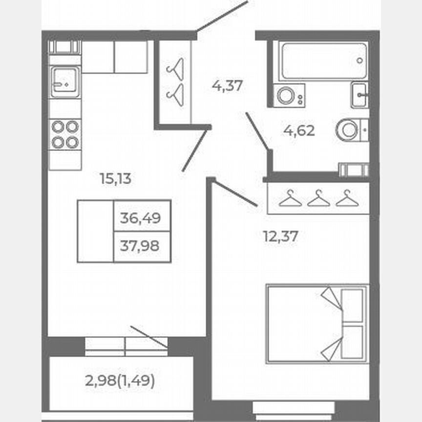 2-к. квартира, 36,5 м², 1/4 эт.