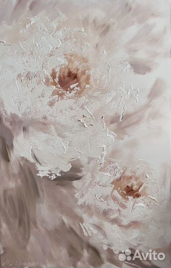 Бежевая Картина в прихожую. Кремовые Пионы картина