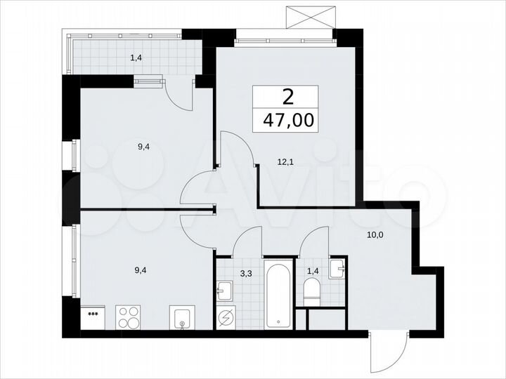 2-к. квартира, 47 м², 8/9 эт.