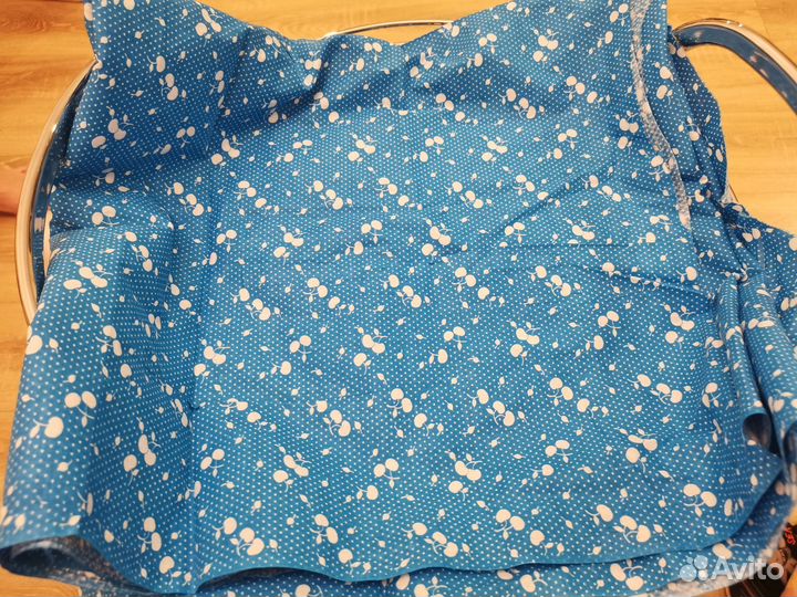 Ткань хлопок (СССР) синий с яблоками, отрез 2м