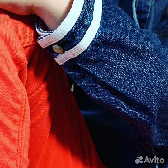 Джинсовая рубашка новая темно-синяя 128