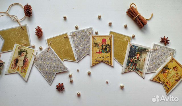 Гирлянда флажки деревянные ручная работа