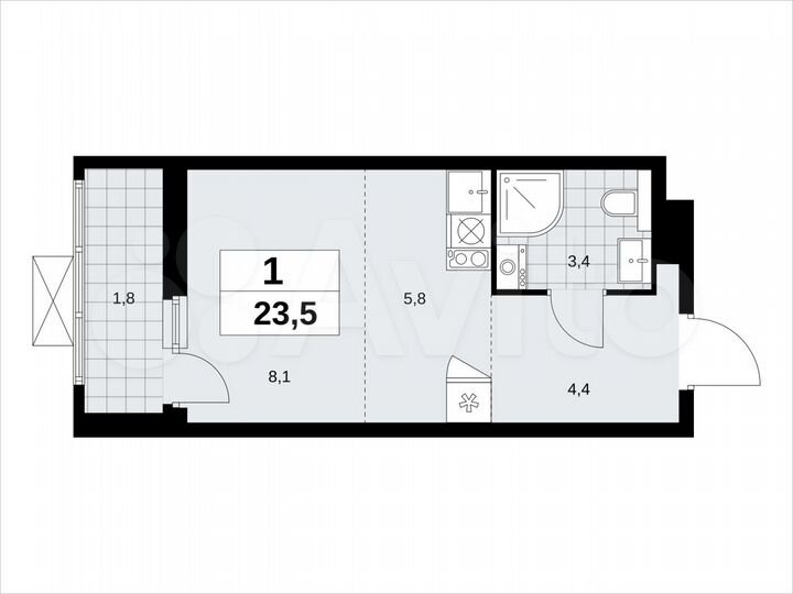 Квартира-студия, 23,5 м², 19/19 эт.