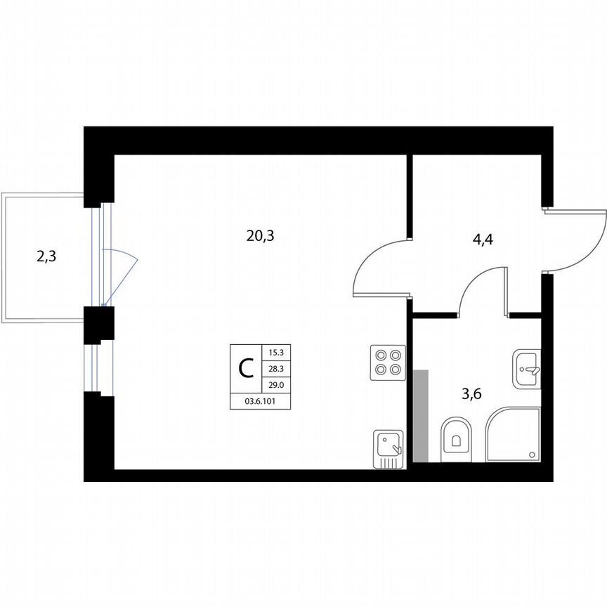 Квартира-студия, 29 м², 3/3 эт.