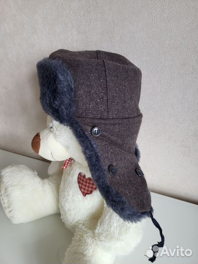 Шапка ушанка мужская 54 55 р серая меховая сукно