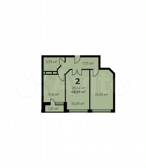 2-к. квартира, 49,6 м², 1/7 эт.