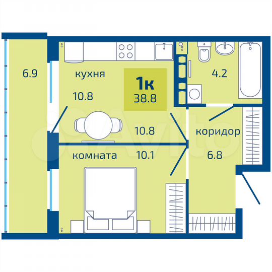1-к. квартира, 38,8 м², 9/10 эт.