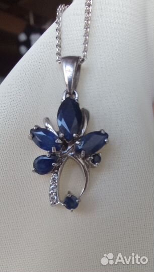 Кулон синий цветок серебро