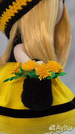 Кукла ручной работы Пчёлка. Тыквоголовка