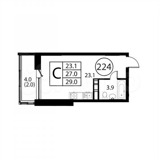 Квартира-студия, 29 м², 6/12 эт.